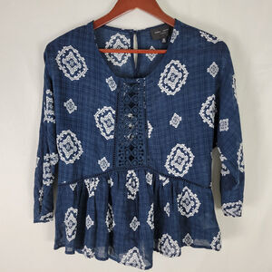 Romeo + Juliet Shirt Women XS Peplum Top Blue Dolman Sleeve Scoop Neck Blouse‎